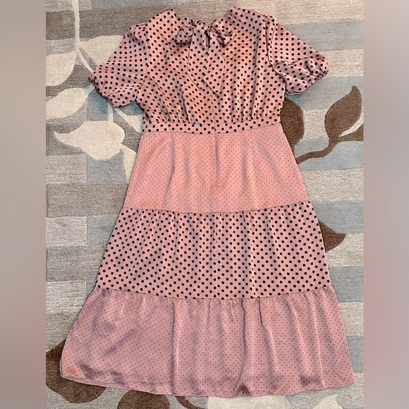 NWOT Ted Baker London Sleeveless Izzie Dusky Pink Polka Dot Back Bow Midi Dress - Picture 7 of 12